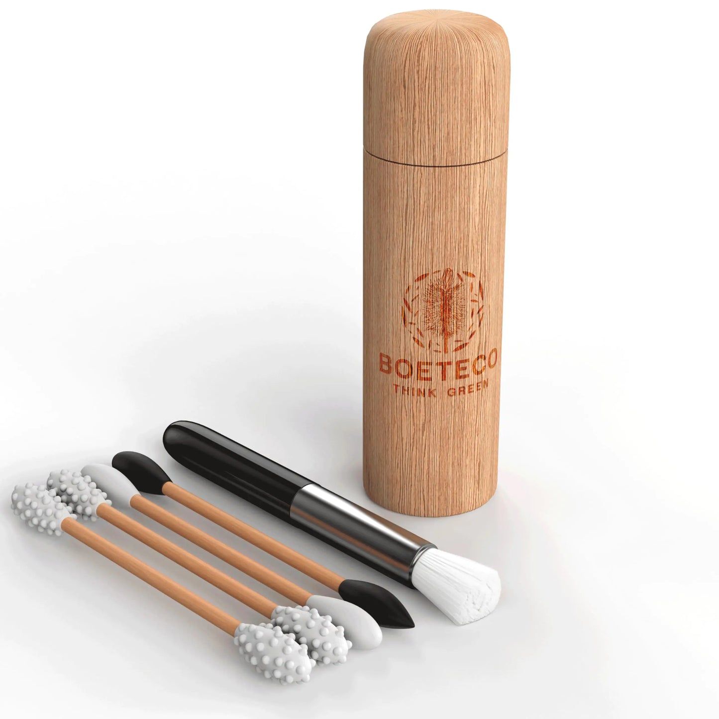 BOETECO Bamboo Reusable tip Ear Swab and Makeup Swabs Kit. 1 Case with 4 Reusable Silicone Cotton Swabs for Ears Baby Beauty.