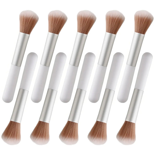10-Piece Set Fluffy Beauty Makeup Brushes Portable Blending Brushes with Eyebrow and Powder Application White Mushroom-Design Plastic Travel Brushes for Makeup