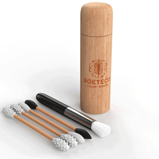 BOETECO Bamboo Reusable tip Ear Swab and Makeup Swabs Kit. 1 Case with 4 Reusable Silicone Cotton Swabs for Ears Baby Beauty.